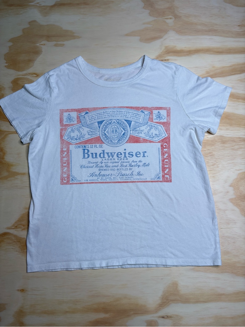VTG Budweiser Classic White Tee Beer Brew USA Size L